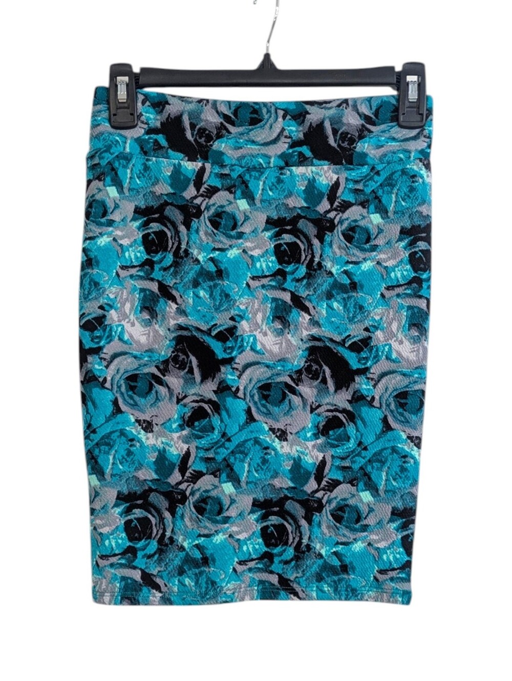 Lularoe Cassie Pencil Skirt - Size 12 Girls - Teal Black White Floral Swirl